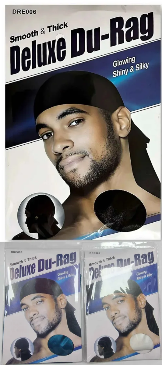 Deluxe Durag Satin # Dre006 # Noir, Blanc Et Multicolor