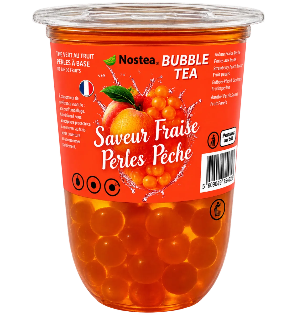 Bubble Tea Saveur Fraise Perles Peche Nostea 400ml Nostea